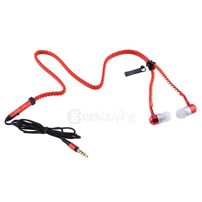 Zip Style In-ear 3.5mm Earphone with MIC for iPhone iPad Samsung Xiaomi - Red