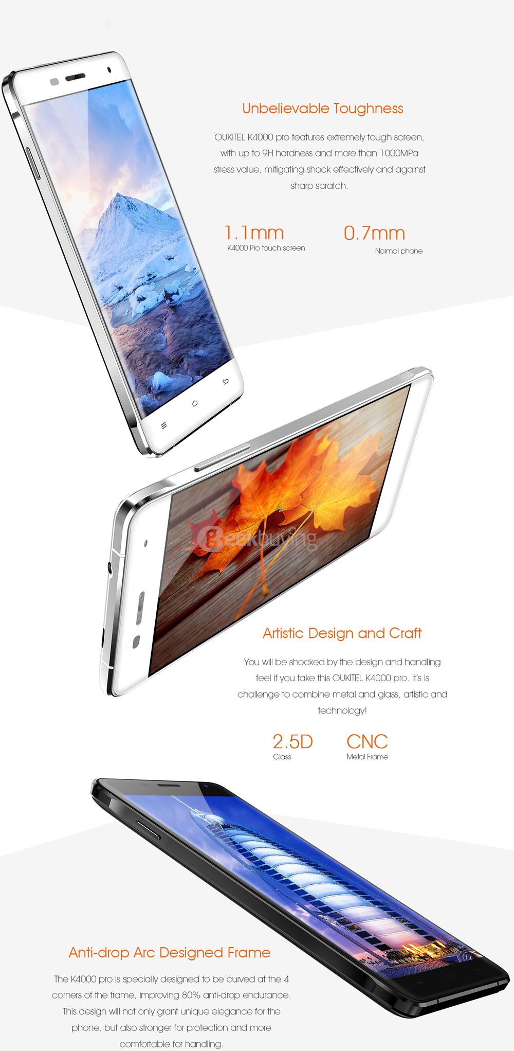 [HK Stock] OUKITEL K4000 Pro 5.0inch 4G FDD-LTE 4600mAh Android 5.1 Smartphone MT6735 Quad Core 2GB 16GB 13.0MP IPS HD 5V/1.5A Quick Charge - White