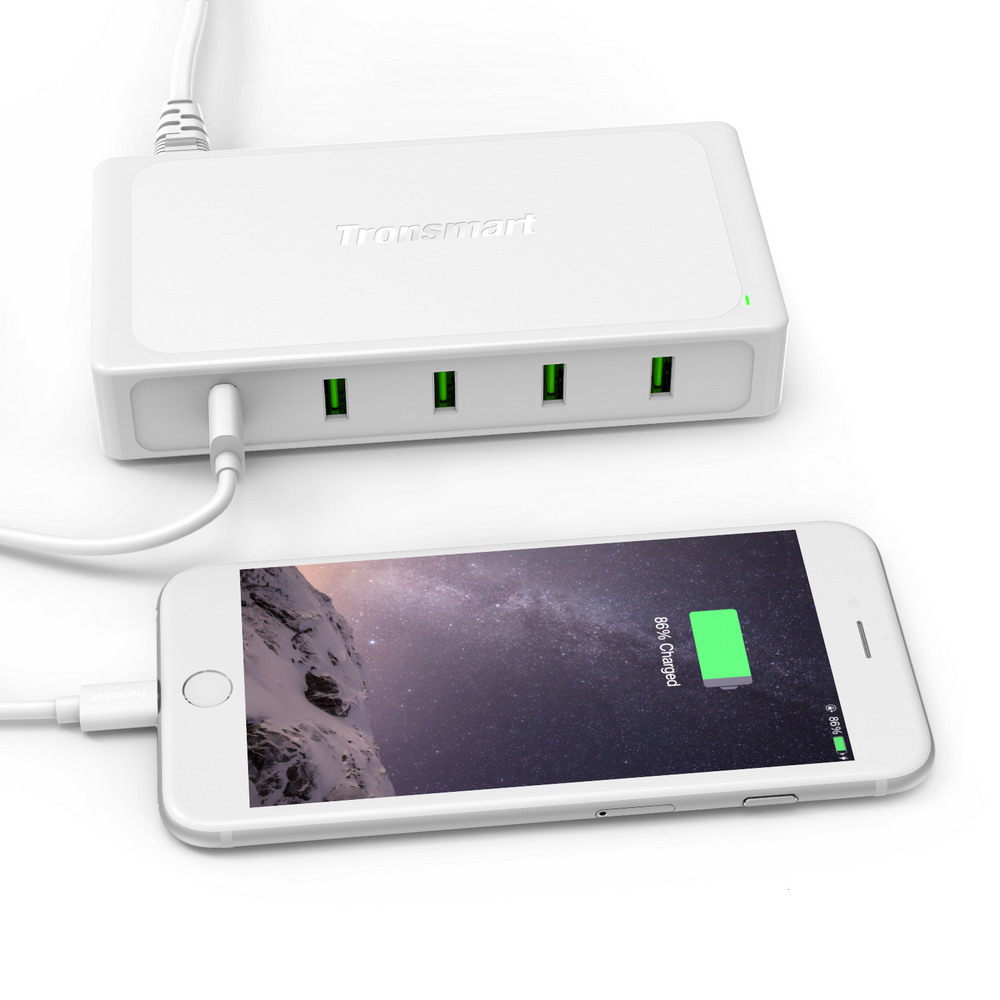 [Spain Stock]Tronsmart Titan 90W 5 Ports USB Desktop Charger Station 2-3 Times Faster Quick Charge for Qualcomm Quick Charge 2.0 Compatible Devices iPhone 6 6S 6 Plus iPad Samsung Note 5 S6 S6 Edge - EU Plug