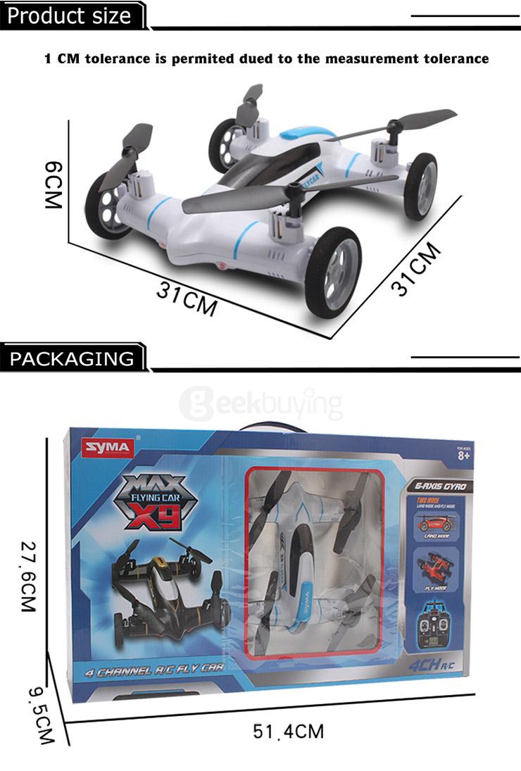 Syma X9 Land & Sky 2 in 1 2.4G 4CH 6Axis 3D Flips Rechargeable Flying Car RC Quadcopter RTF - Red
