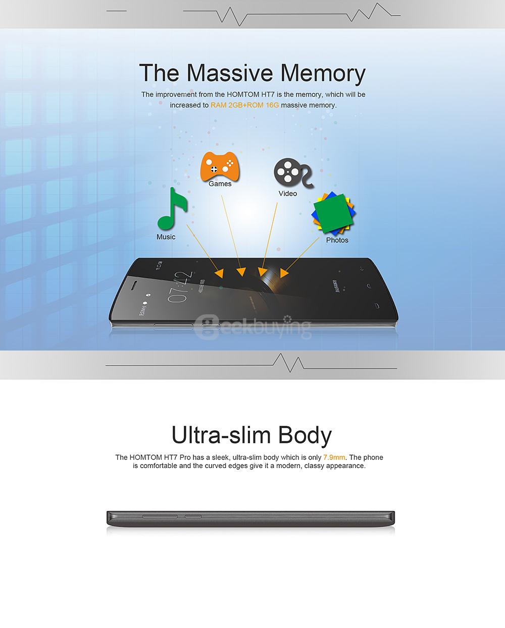 [HK Stock]HOMTOM HT7 PRO 5.5inch IPS HD Android 5.1 2GB RAM 16GB ROM 4G Smartphone MT6735 Quad Core 13.0MP Cameras - Silver