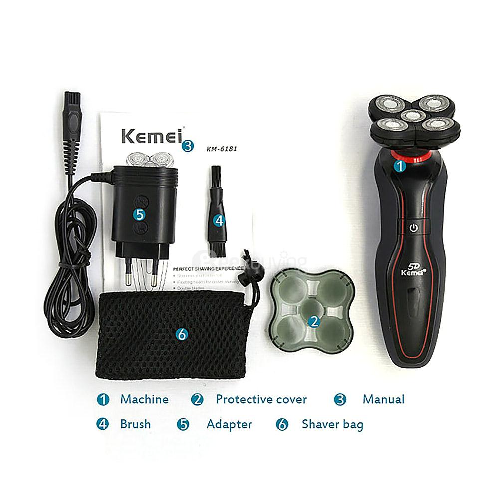 KEMEI KM-6181 Ergonomic Rechargeable Shaver 5D Floating Electric Washable Shaver for Home Health Care