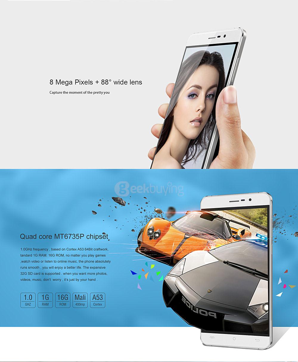 [HK Stock] CUBOT Z100 5.0inch HD 4G FDD-LTE Android 5.1 1GB RAM 16GB ROM Smartphone 64bit MTK6735P Quad Core IPS - White