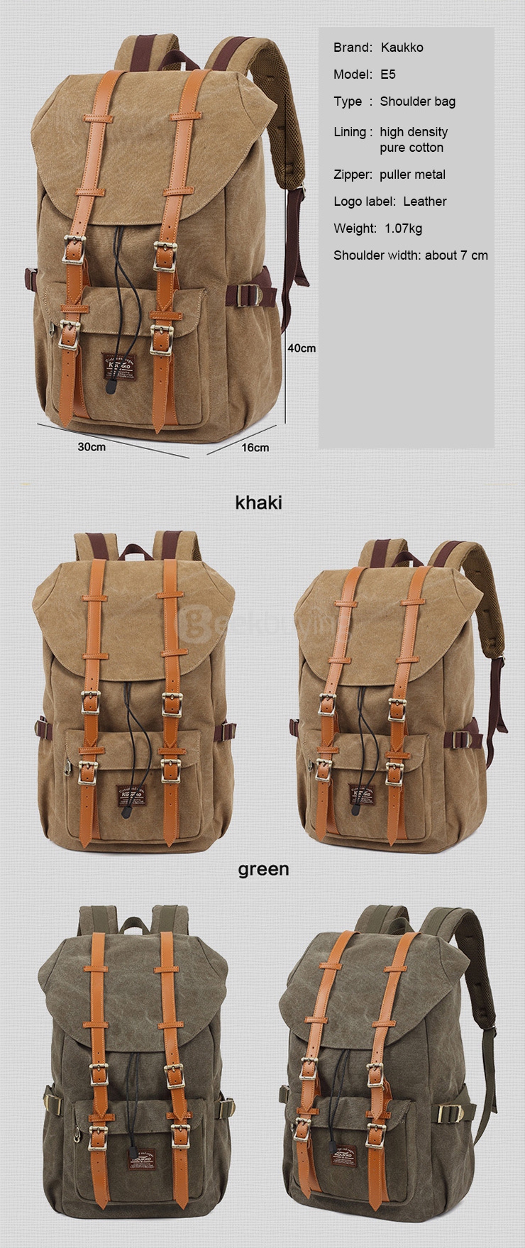 KAUKKO E5-1 Foreign Trading Waterproof Wear-resistant Travel Bag backpack - Khaki