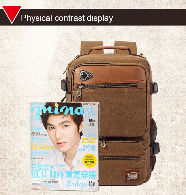 Kaukko XF210 Man Washed Canvas Shoulder Bag Outdoor Travel Bag Backpack - Khaki