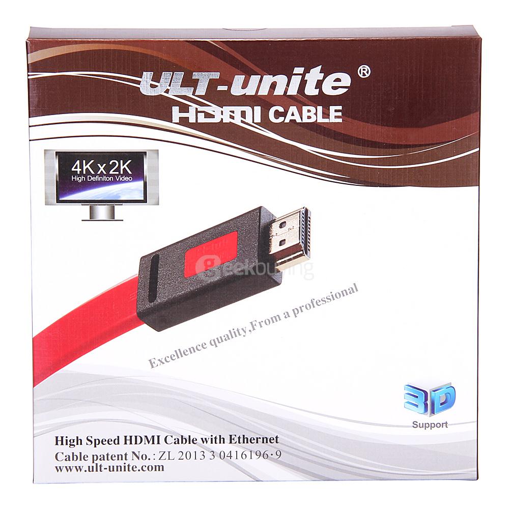 ULT-unite 4012-1438 Flat Silver-plated 2K x 4K HD V2.0 HDMI to HDMI Cable 1.5M - Red