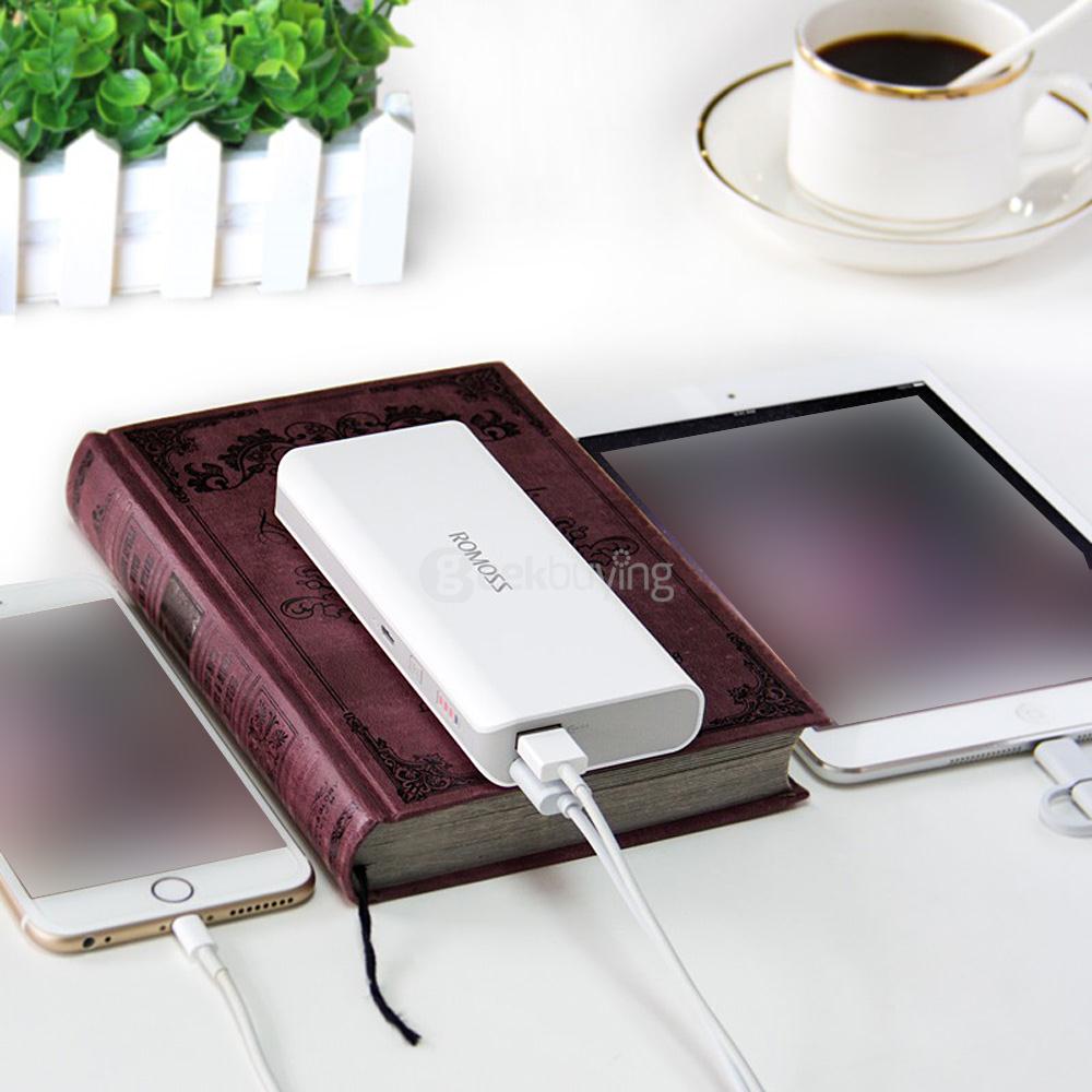 Original ROMOSS Sense 4 4 LEDs Dual USB 10400mAh Power Bank - White