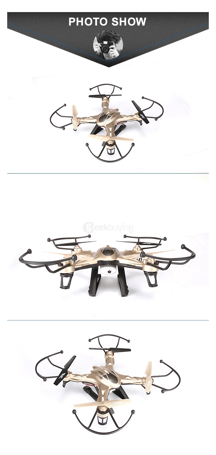 JJRC H9D 2.4G 4CH 6 Axis Gyro RC Quadcopter with 0.3MP Camera FPV Real Time Transmission - Gold