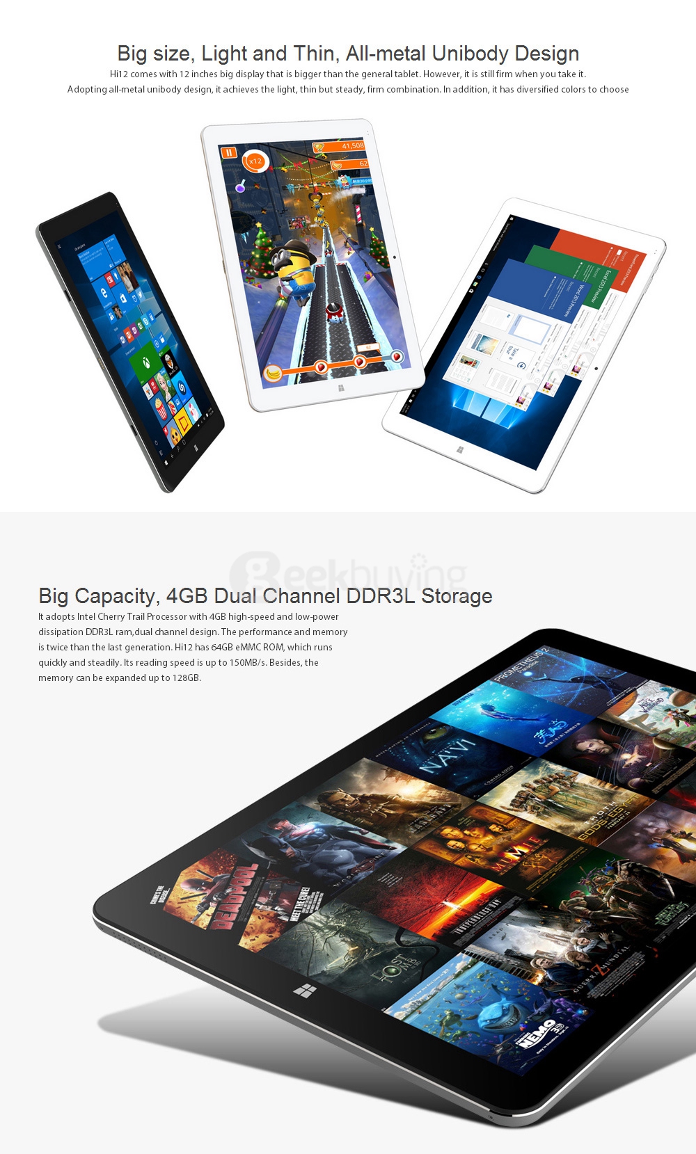 [Package D]CHUWI Hi12 12 inch Intel Cherry Trail Z8350 Dual OS Windows10 + Android 5.1 4GB/64GB 2in1 Tablet PC + Protective Stand Case (Black)