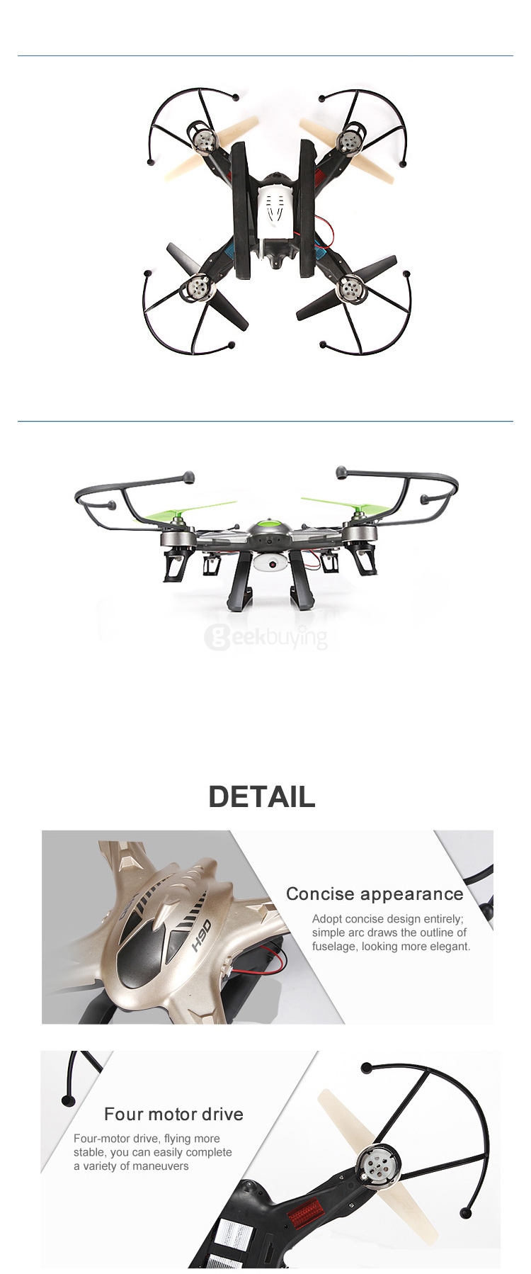 JJRC H9D 2.4G 4CH 6 Axis Gyro RC Quadcopter with 0.3MP Camera FPV Real Time Transmission - Gold
