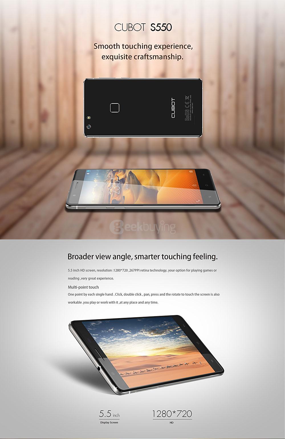 [HK Stock] CUBOT S550 5.5inch IPS HD 4G FDD-LTE Android 5.1 Smartphone 2GB 16GB 64-bit MTK6735 Quad Core 13.0MP Touch ID - White