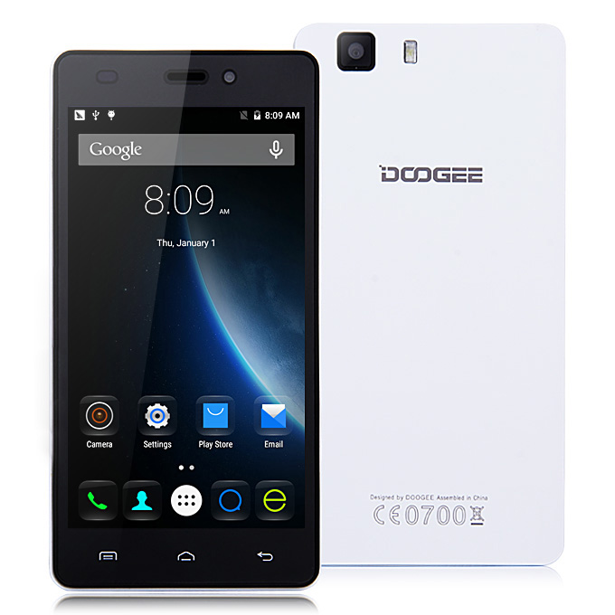 [HK Stock][Package B]DOOGEE X5 5.0inch PS HD Android 5.1 Smartphone(White) + Leather Case(White) + Tempered Glass Screen Protector