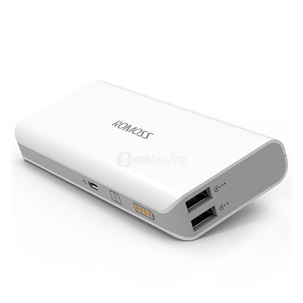 [Wholesale UPS Free Shipping] 50 pcs Original ROMOSS Sense4 Dual USB 10400mAh Power Bank Mobile Power Charger - White