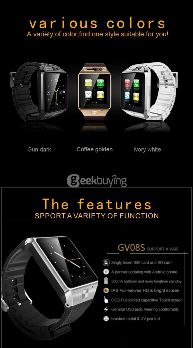 GV08S 1.54inch MTK6260A Smart Watch 2.0MP BT3.0 Memory Card and SIM Card Slot Pedometer For Android - Black