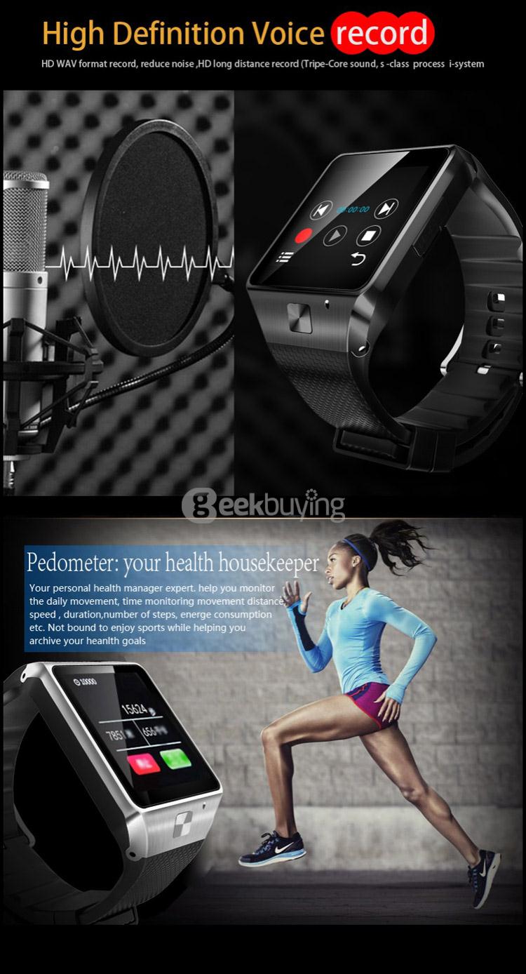 GV08S 1.54inch MTK6260A Smart Watch 2.0MP BT3.0 Memory Card and SIM Card Slot Pedometer For Android - Black