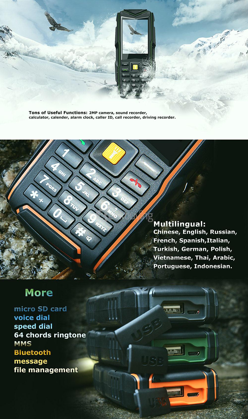 VKworld Stone V3 5200mAh Battery IP67 Waterproof Phone Dustproof Shockproof Flashlight FM Dual SIM Cards GSM Cell Phone - Green