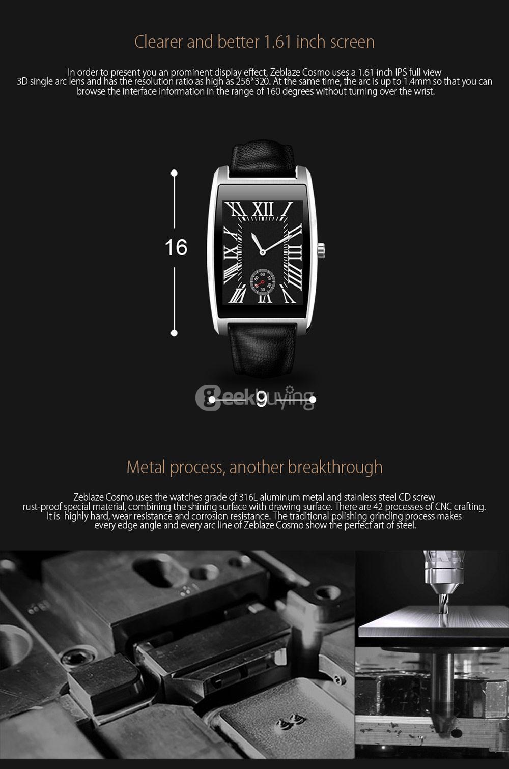 Zeblaze Cosmo Smart Watch MTK2502 Bluetooth Smartwatch Heart Rate Monitor Sports Tracker IP65 Waterproof Genuine Leather Band - Silver