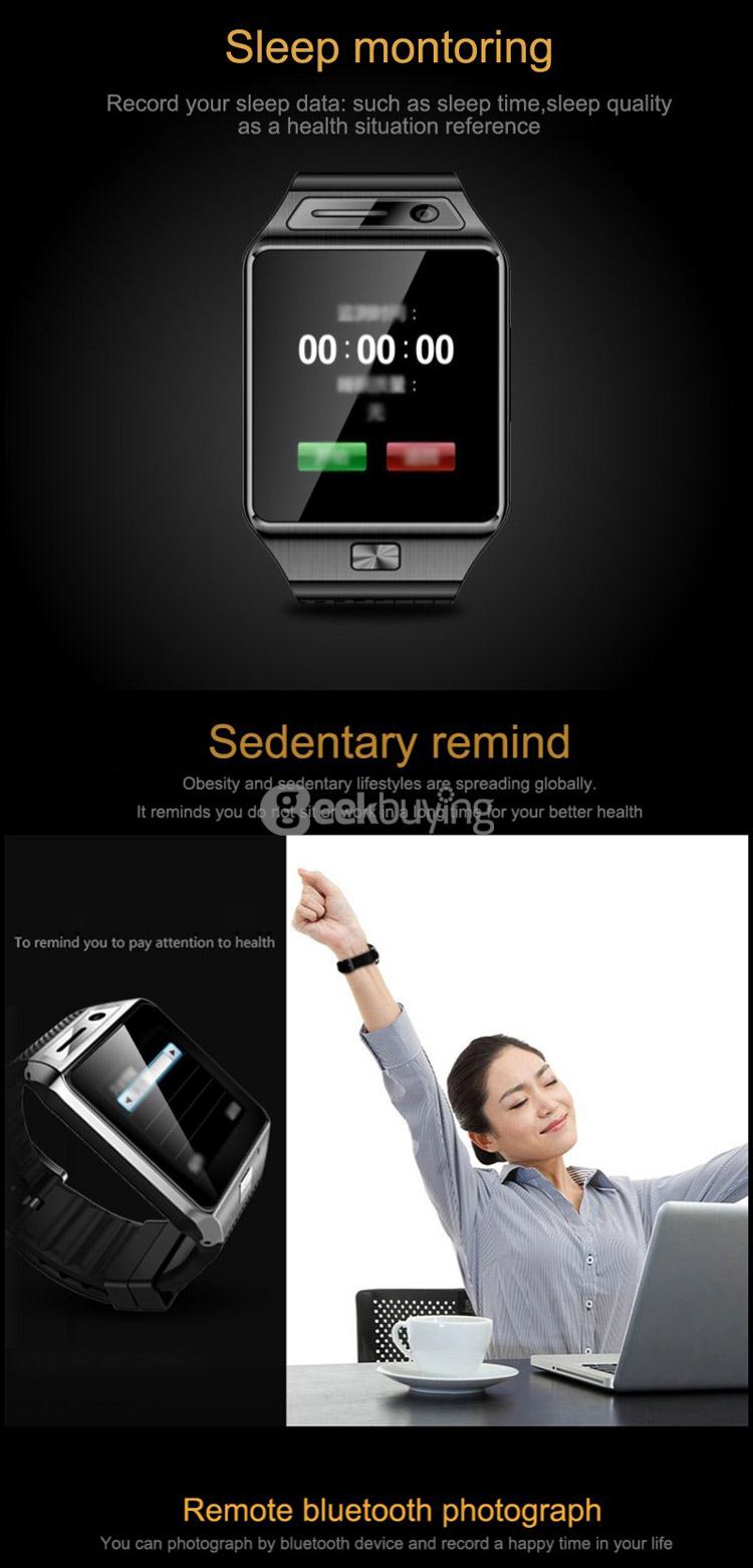 GV08S 1.54inch MTK6260A Smart Watch 2.0MP BT3.0 Memory Card and SIM Card Slot Pedometer For Android - Black