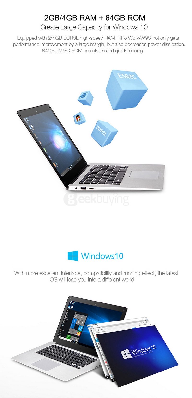 Pipo W9S Ultrabook Laptop 2GB/64GB 14.1 inch Windows10 Intel Cherry Trail Z8300 Quad Core 1.84GHz 1366*768 TN Screen 10000mAh Battery - Silver