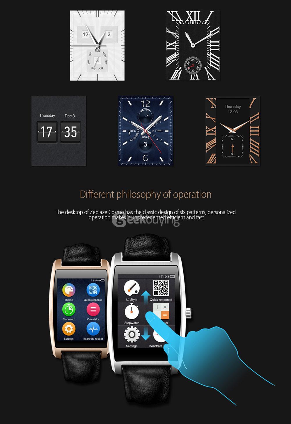 Zeblaze Cosmo Smart Watch MTK2502 Bluetooth Smartwatch Heart Rate Monitor Sports Tracker IP65 Waterproof Genuine Leather Band - Silver