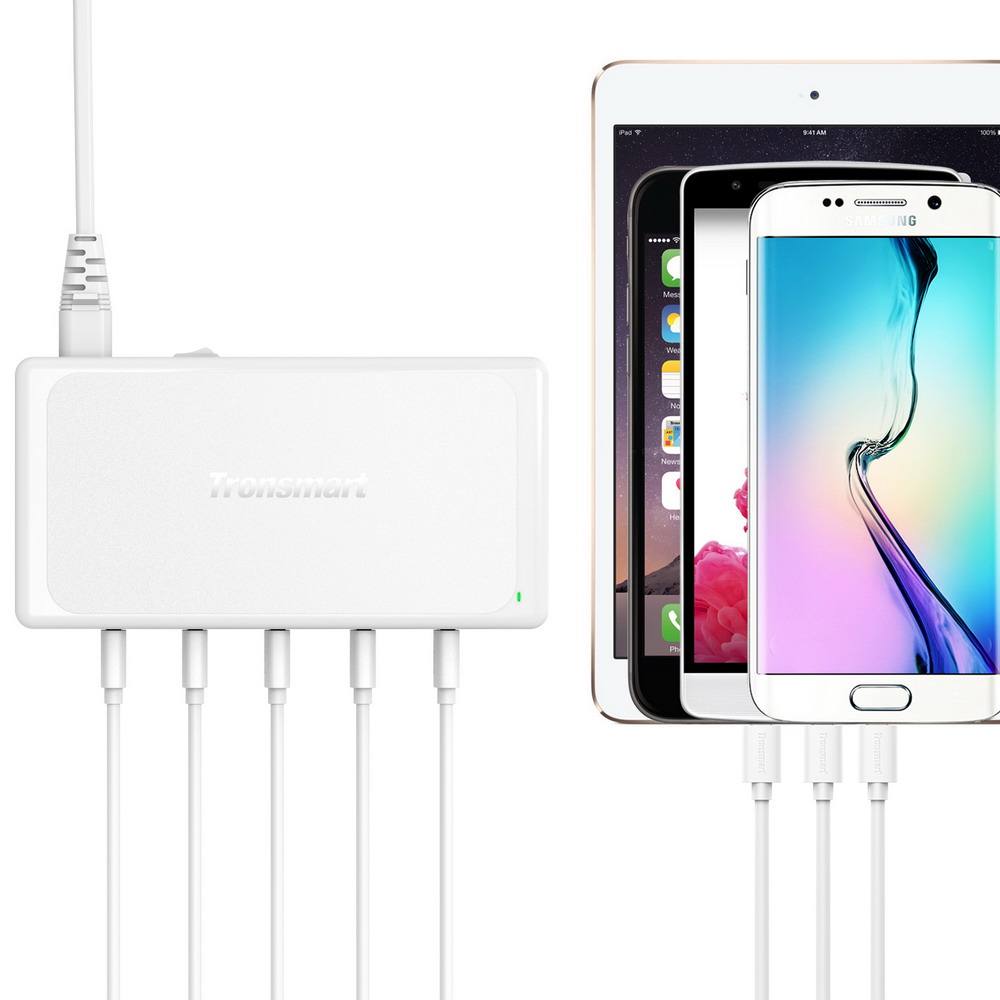 [Spain Stock]Tronsmart Titan 90W 5 Ports USB Desktop Charger Station 2-3 Times Faster Quick Charge for Qualcomm Quick Charge 2.0 Compatible Devices iPhone 6 6S 6 Plus iPad Samsung Note 5 S6 S6 Edge - EU Plug