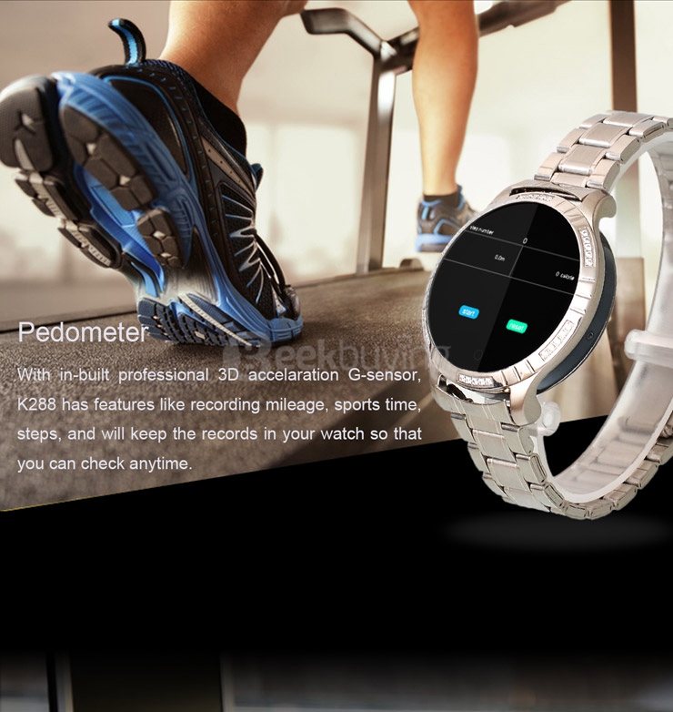 KDTI K288 MTK6260 Bluetooth Watch Phone GSM Phone Heart Rate Monitor Sleep Monitor Remind Pedometer - Gray Rhinestone