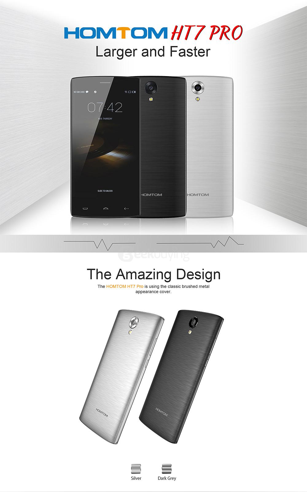 [Package B]HOMTOM HT7 PRO 5.5inch IPS HD Android 5.1 2GB RAM 16GB ROM 4G MT6735 Quad Core Smartphone(Gray) + Soft Case + Tempered Glass