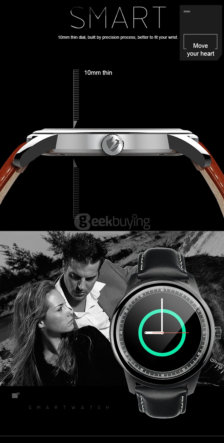 Makibes DM365 Bluetooth 4.0 Smart Watch MT2502A With Leather Strap Touch Screen Pedometer Sleep Monitor Anti-lost for iOS Android - Silver