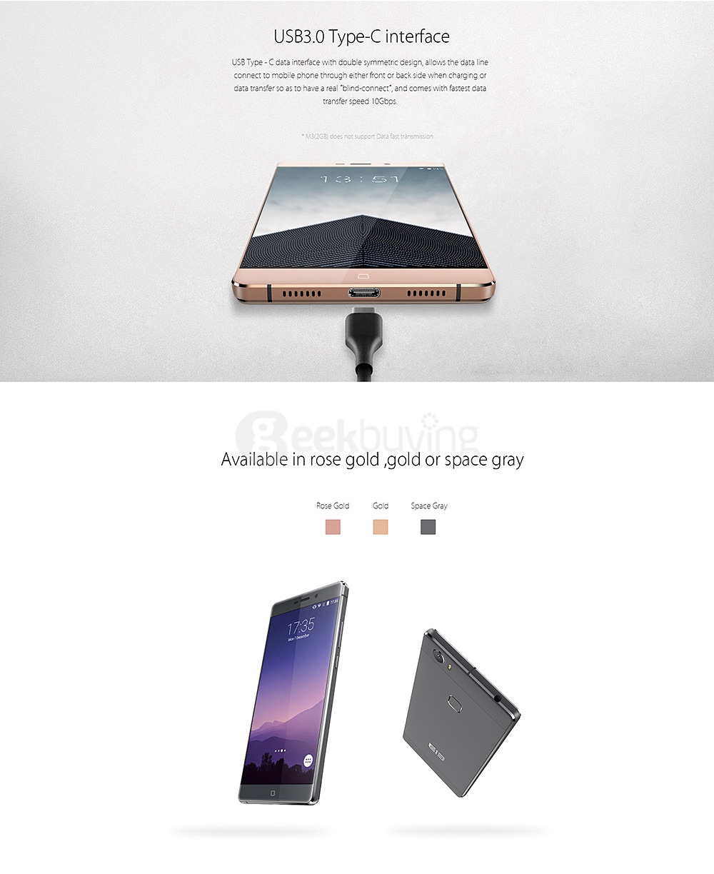 Elephone M3 5.5inch MT6755 Helio P10 Octa Core Android 5.1 3GB 32GB Smartphone 4G LTE 21.0MP Type-C 3.0 - Champagne Golden