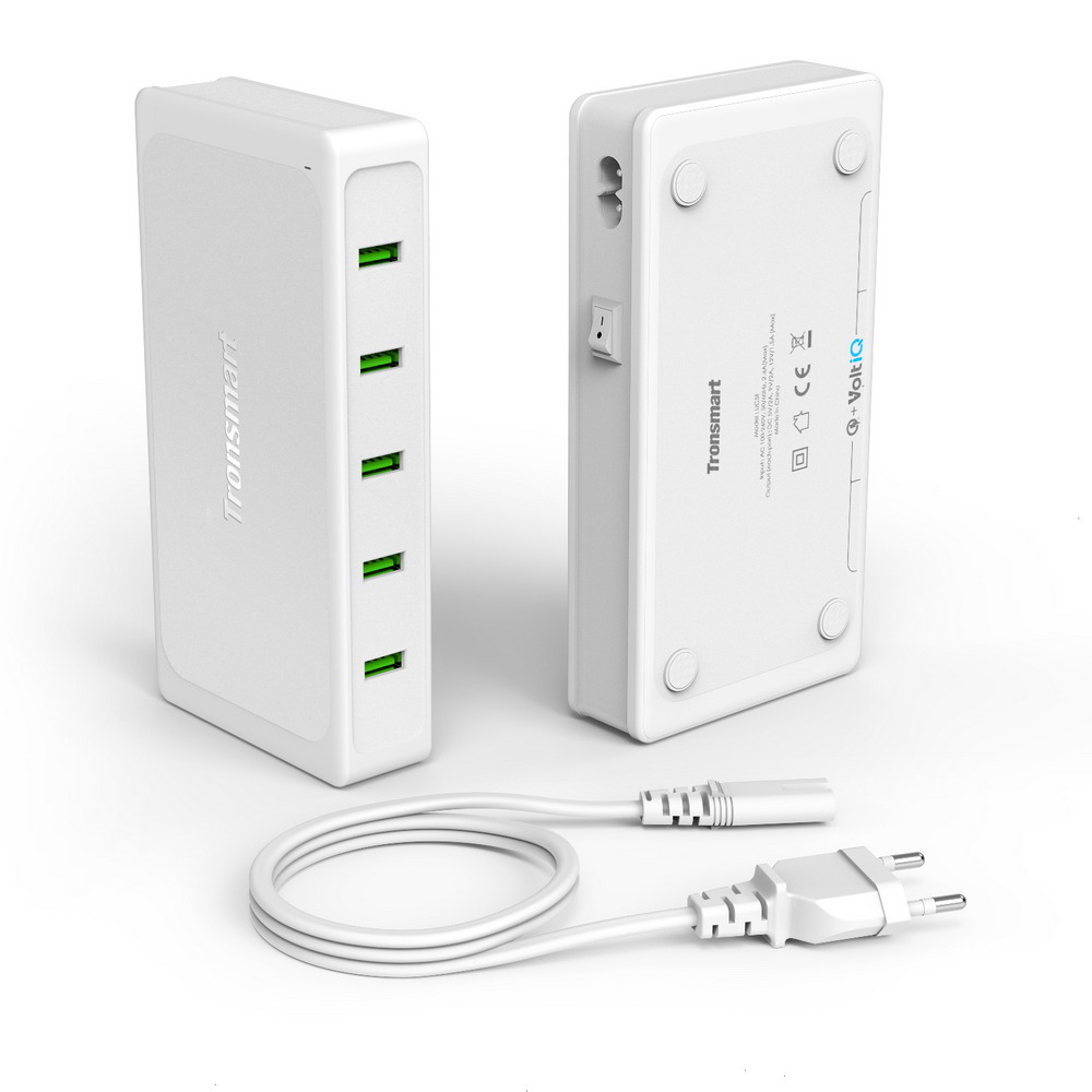 Tronsmart Titan 90W 5 Ports USB Desktop Charger Station 2-3 Times Faster Quick Charge for Qualcomm Quick Charge 2.0 Compatible Devices iPhone 6 6S 6 Plus iPad Samsung Note 5 S6 S6 Edge - EU Plug