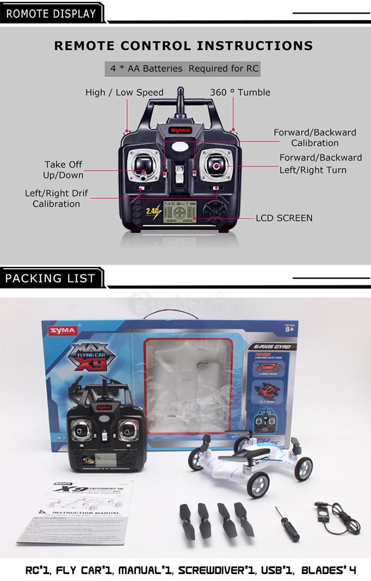 Syma X9 Land & Sky 2 in 1 2.4G 4CH 6Axis Flying Car RC Quadcopter