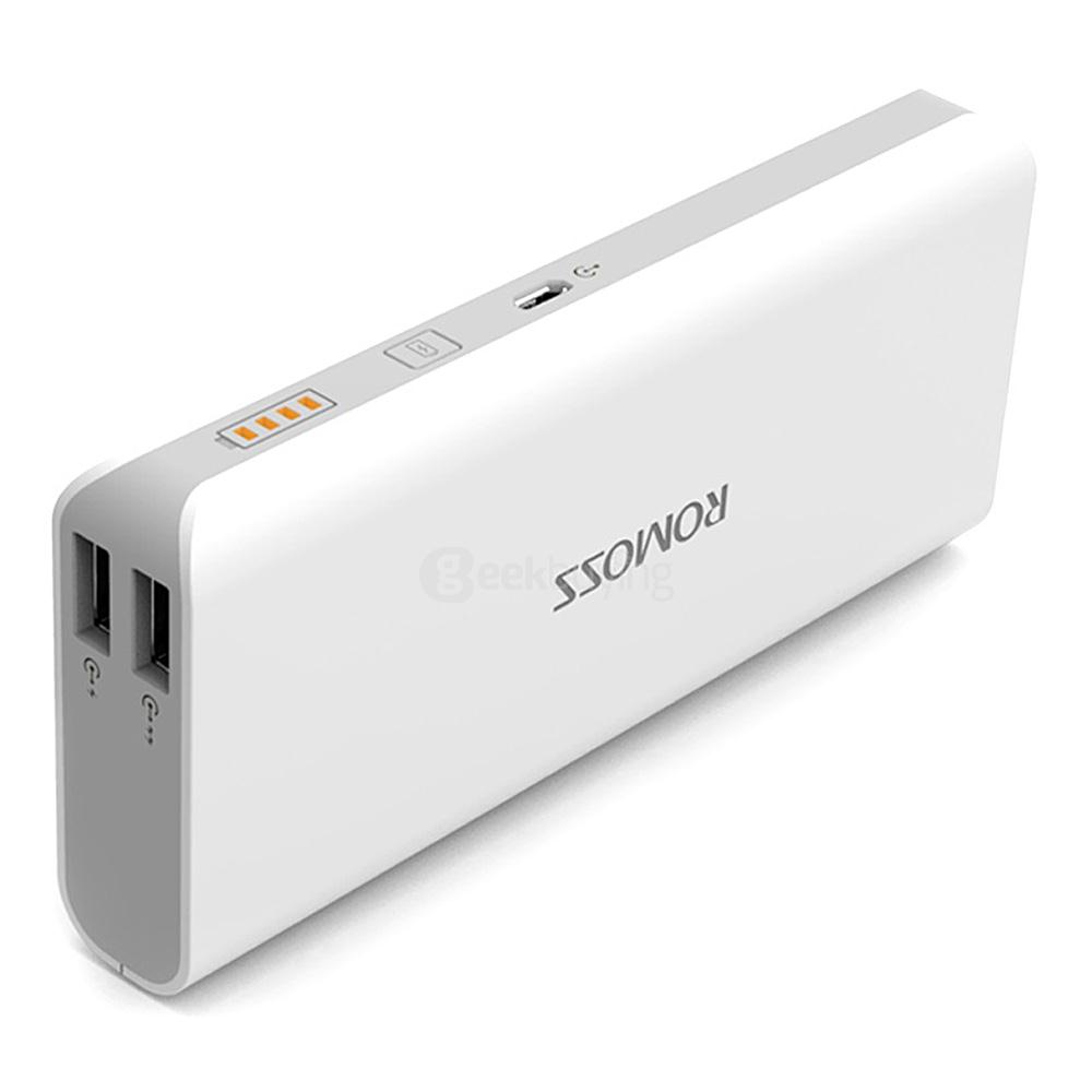 [Wholesale UPS Free Shipping] 50 pcs Original ROMOSS Sense4 Dual USB 10400mAh Power Bank Mobile Power Charger - White