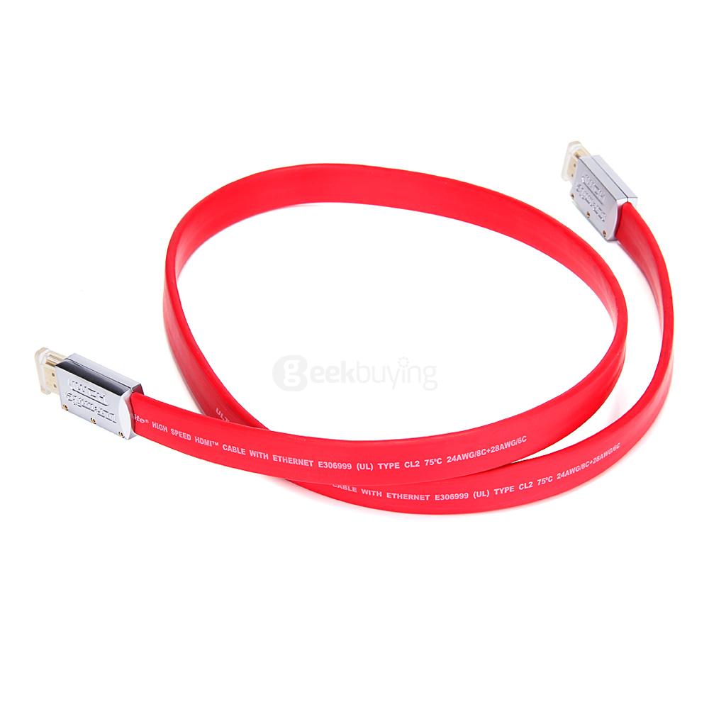 ULT-unite 8801-1102 Flat Wire Metal Head Standard V2.0 HDMI to HDMI Male to Male Cable 2M - Red