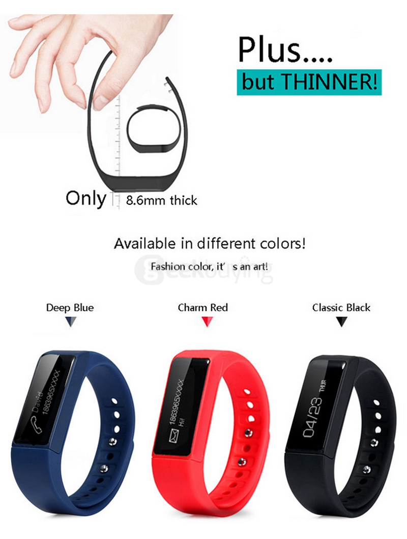 iWOWN i5 Plus BT4.0 Smart Bracelet IP67 Sleep Monitoring Sports Fitness Tracker Smartband Call Message Reminder Sedentary Alert - Red