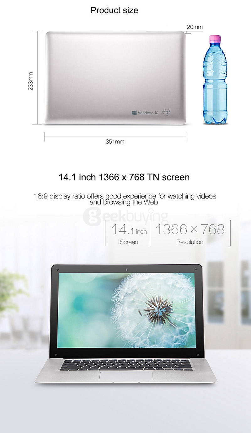 Pipo W9S Ultrabook Laptop 4GB/64GB 14.1 inch Windows10 Intel Cherry Trail Z8300 Quad Core 1.84GHz 1366*768 TN Screen 10000mAh Battery - Silver