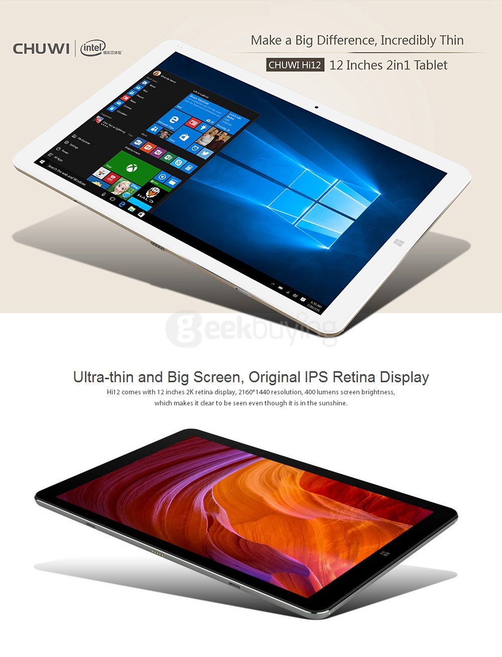 [Package F]CHUWI Hi12 12 inch Intel Cherry Trail Z8350 Dual OS Windows10 + Android 5.1 4GB/64GB 2in1 Tablet PC + Magnetic Docking Keyboard + Hipen Stylus Pen