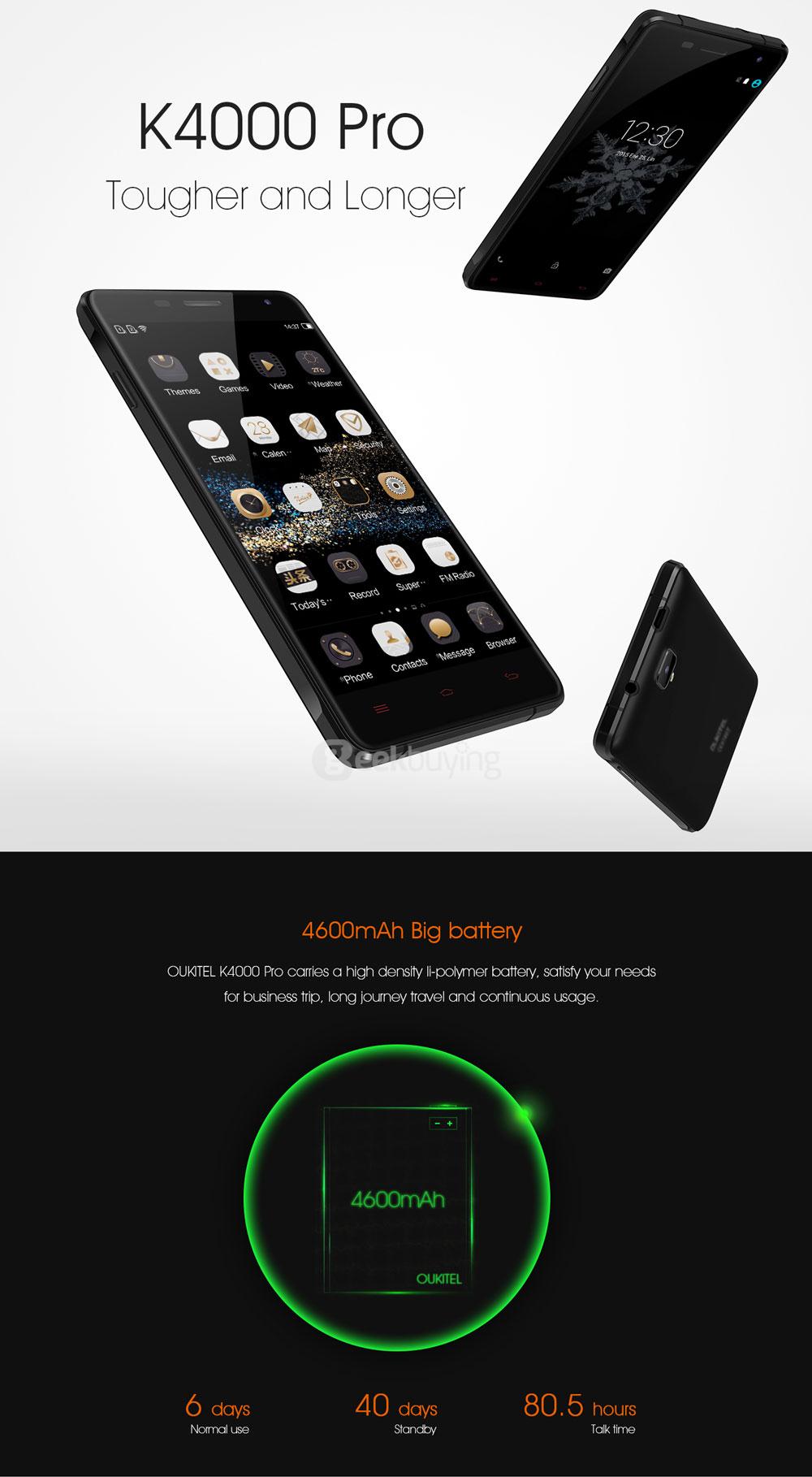 [HK Stock] OUKITEL K4000 Pro 5.0inch 4G FDD-LTE 4600mAh Android 5.1 Smartphone MT6735 Quad Core 2GB 16GB 13.0MP IPS HD 5V/1.5A Quick Charge - White