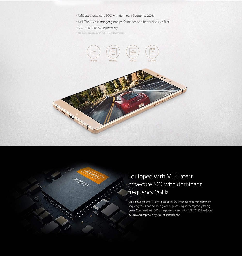 Elephone M3 5.5inch MT6755 Helio P10 Octa Core Android 5.1 3GB 32GB Smartphone 4G LTE 21.0MP Type-C 3.0 - Champagne Golden