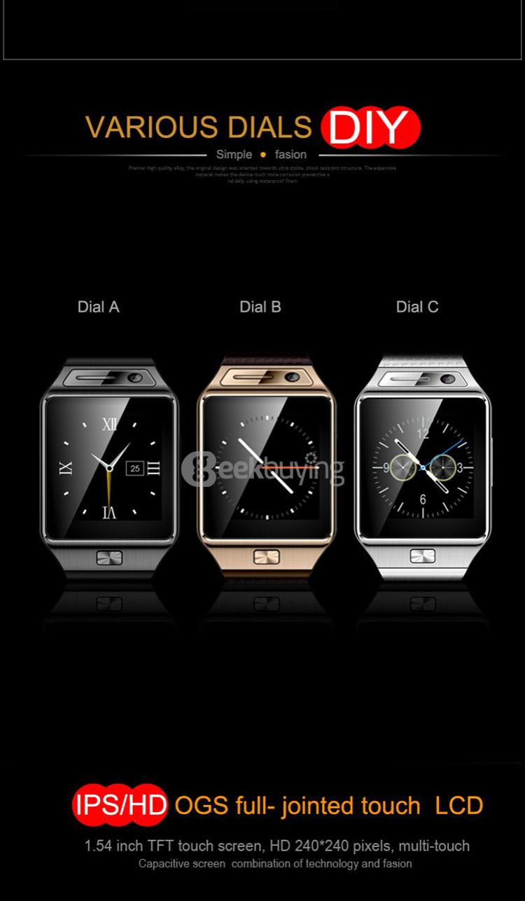 GV08S 1.54inch MTK6260A Smart Watch 2.0MP BT3.0 Memory Card and SIM Card Slot Pedometer For Android - Black