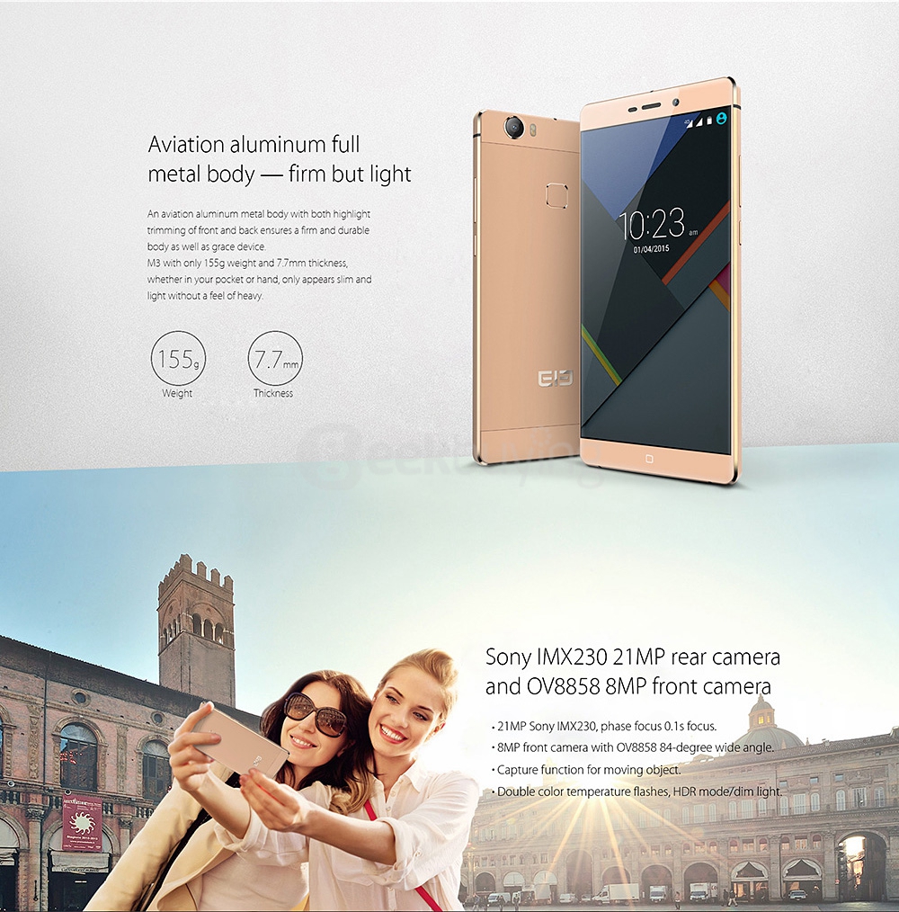 Elephone M3 5.5inch MT6755 Helio P10 Octa Core Android 5.1 3GB 32GB Smartphone 4G LTE 21.0MP Type-C 3.0 - Champagne Golden