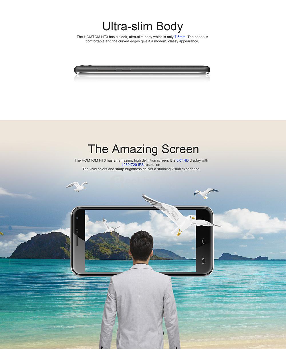 HOMTOM HT3 5.0inch 2.5D Arc Edge HD Screen Smartphone Android 5.1 1GB RAM 8GB ROM MT6580A Quad Core 3000mAh - Silver