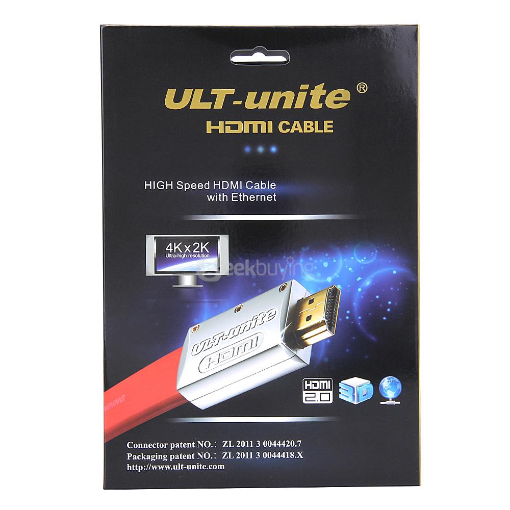 ULT-unite 8801-1102 Flat Wire Metal Head Standard V2.0 HDMI to HDMI Male to Male Cable 2M - Red