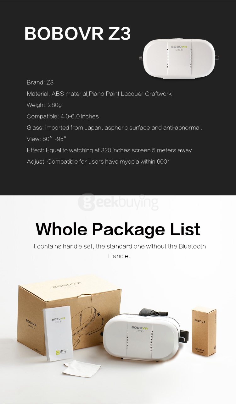 Xiaozhai Z3 BOBOVR VR Box 3D VR Virtual Reality Headset FOV95 Adjustable IPD 3D Movie Video Game Headset for 4 to 6 Inch Smartphone