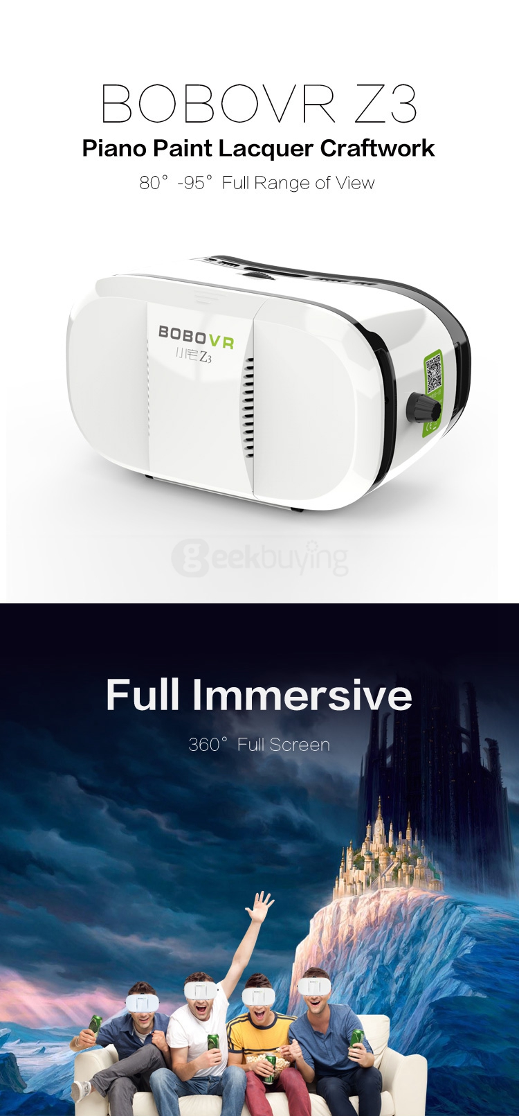 Xiaozhai Z3 BOBOVR VR Box 3D VR Virtual Reality Headset FOV95 Adjustable IPD 3D Movie Video Game Headset for 4 to 6 Inch Smartphone