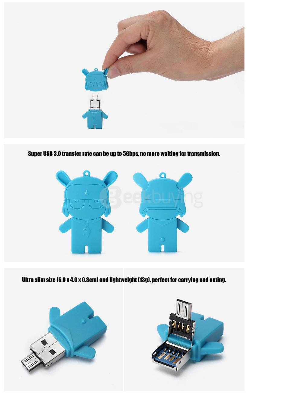 XiaoMi MiTu Rabbit 16GB USB Flash Drive U Disk Memory Stick - Blue