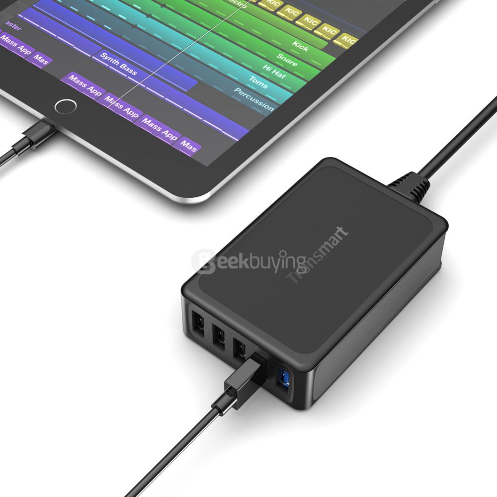 Bundle Tronsmart Quick Charge 3.0 USB Charger 1 Quick Charge Port and 4 VoltIQ Ports 54W  US Plug + Tronsmart [5 Pack] 6ft*1 & 3.3ft*3 & 0.3ft*1 Gold Plated Premium Micro USB Cable