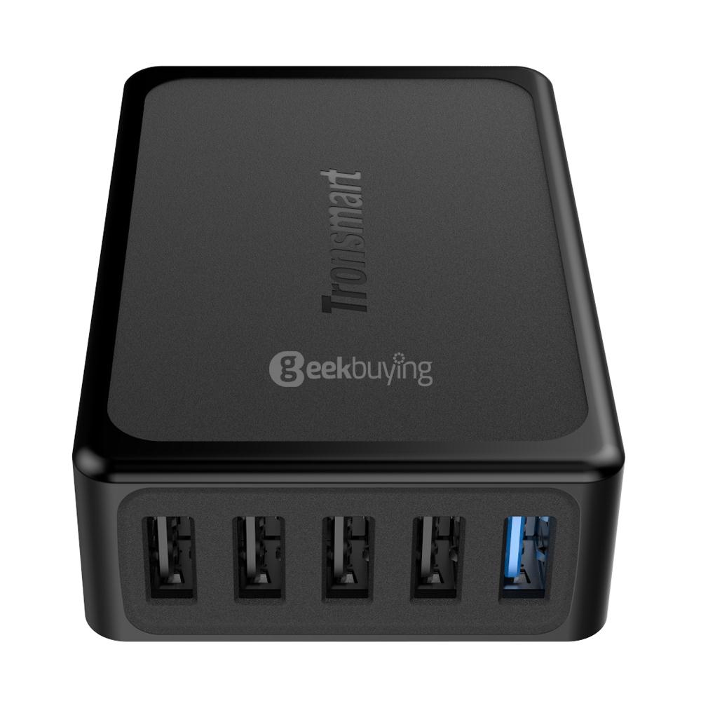 Bundle Tronsmart Quick Charge 3.0 USB Charger 1 Quick Charge Port and 4 VoltIQ Ports 54W EU Plug + Tronsmart [5 Pack] 6ft*1 & 3.3ft*3 & 0.3ft*1 Gold Plated Premium Micro USB Cable