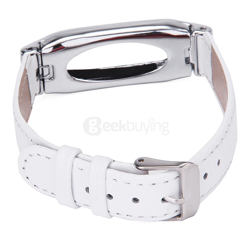 Replacement Xiaomi Band PU Leather Wrist Strap with Stainless Steel Case for Miband 1S Smartband Bracelet - Silver