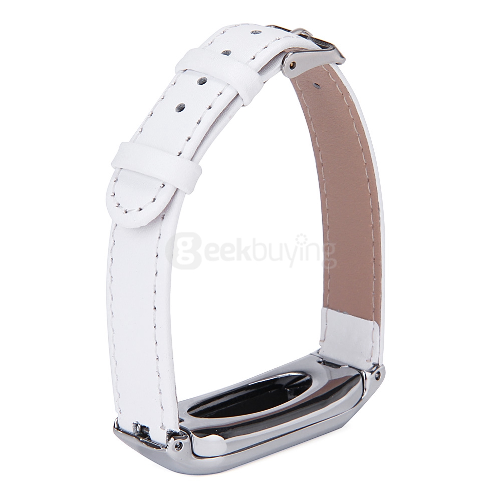Replacement Xiaomi Band PU Leather Wrist Strap with Stainless Steel Case for Miband 1S Smartband Bracelet - Silver