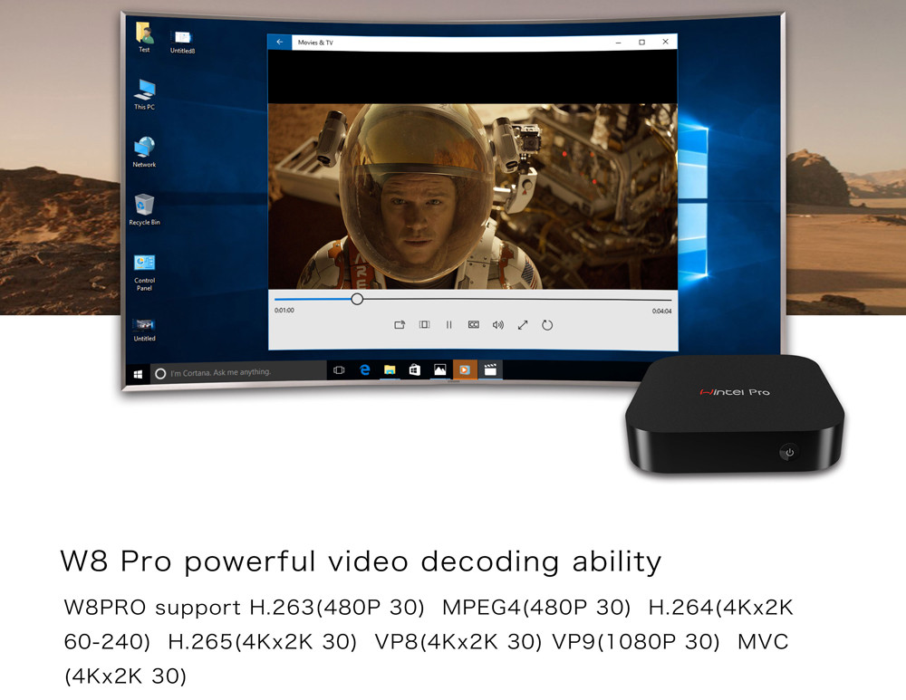 Wintel Pro W8 PRO Intel Z8300 Windows 10 4K MINI PC 2G/32G 802.11b/g/n LAN Bluetooth4.0 HDMI H.265